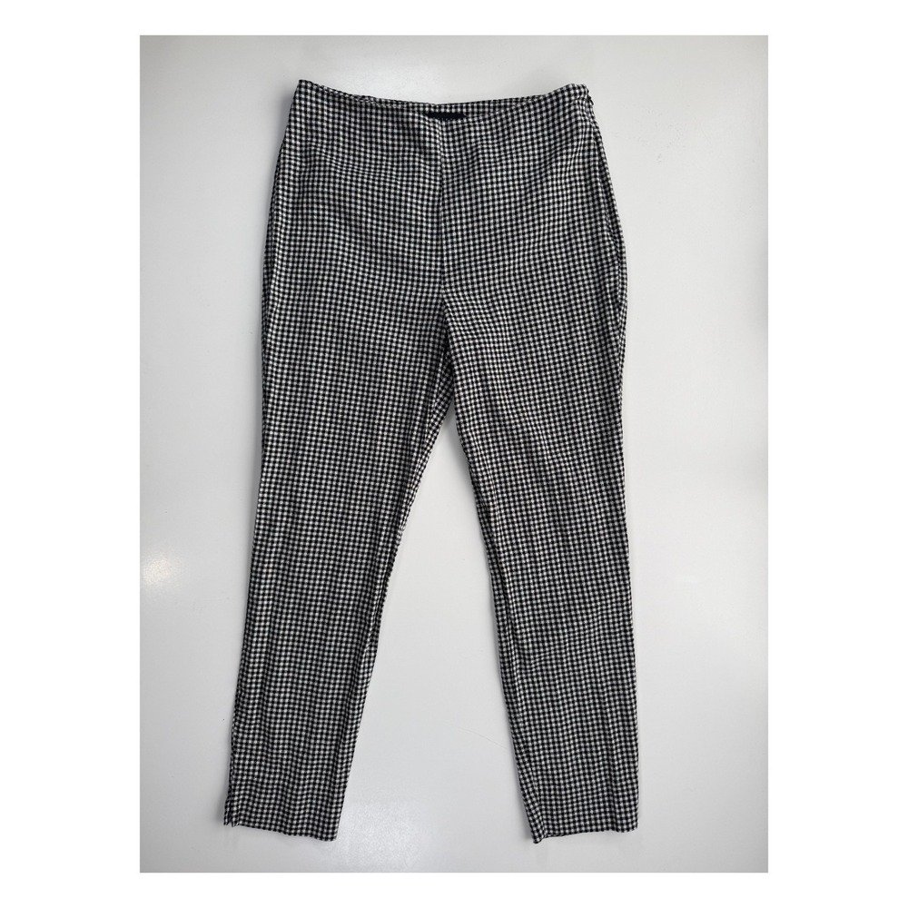 SANCTUARY Pull On Linen-Cotton Pant Womens 27 Black White Gingham Check Side Zip